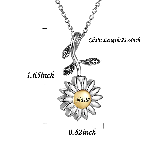 Sunflower Cremation Jewelry for Ashes for women Keepsake Stainless Steel Memorial Pendant Cremation Urn Necklace for Human Ashes SF-Nana