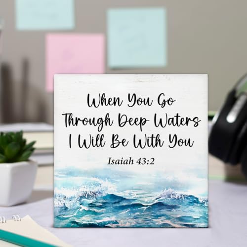 Ocean Room Decor, Inspirational Christian Wood Box Sign 5x5 Inches