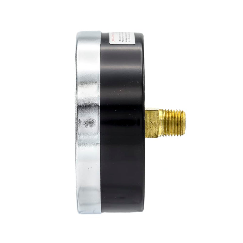 [Australia - AusPower] - Dry Center Back Mount Pressure Gauge with 3.5" Dial, 0-200 PSI, 1/4" Male NPT Connection, Chrome Bezel, Brass Internals and Plastic Lens (1) 