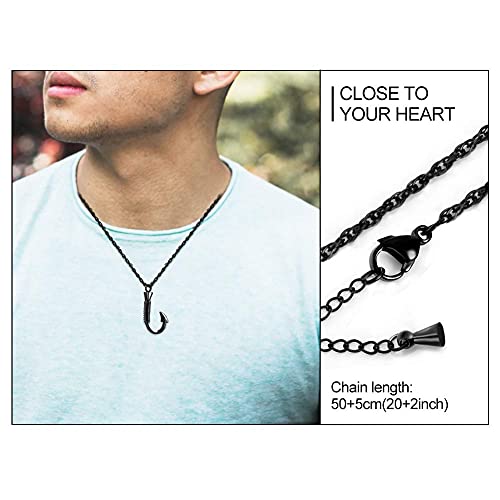abooxiu Fishing Heart Hook Urn Necklace for Ashes Fish Heart Hook Stainless Steel Cremation Jewelry - Black Non-engraving