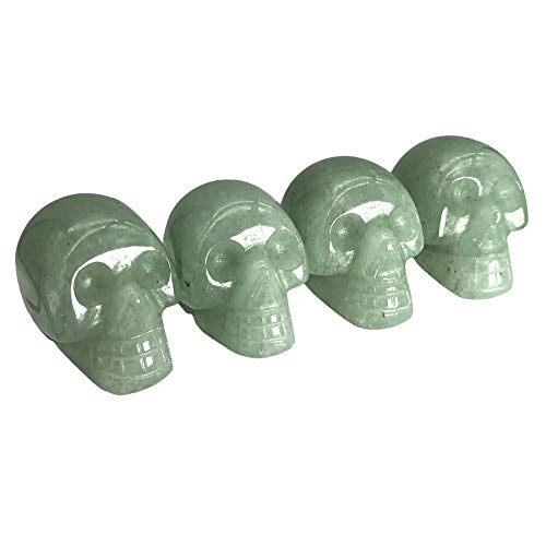 Mini 1" Crystal Human Skull Head Statue Figurine, Hand Carved Pocket Stone Halloween Sculptures Decoration Healing Reiki, Pack of 5, Green Aventurine