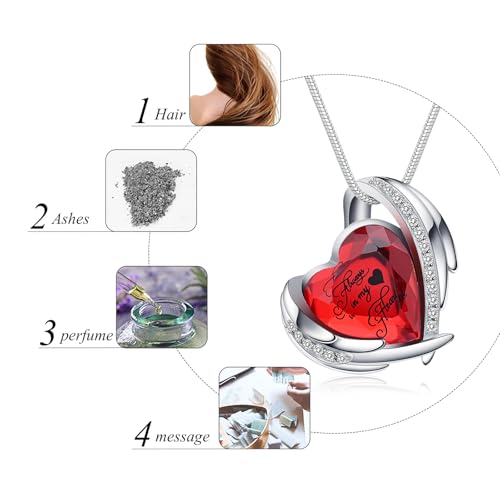 Crystal Heart Urn Necklace for Women Memorial Cremation Locket Pendant Keep Loved Ones Ashes Close Forever&Always in My Heart Silver-Always-Red