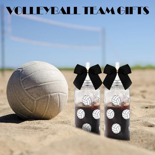 Skylety 20 Set Volleyball Party Favors 20 Pcs 13.5 oz Plastic Reusable Tumbler Cups with Lid and Straw 20 Pcs Bracelets for Volleyball Team Gifts Birthday School Sports Party Reward Gifts(Black) Black
