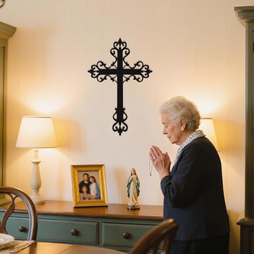 Freton Metal Cross Wall Art, Christian Wall Decor, Black, 18.5x12.0 inch 18.5"L x 12"W