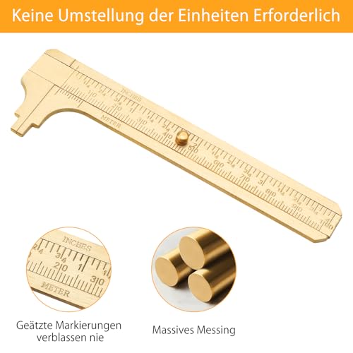 Calliper Small Analogue Handy 100 mm Pack of 2 | Mini Brass Sliding Gauge, Double Scale, Pocket Ruler, for Jewellery, Woodworking, Inch Measuring Tool Ruler