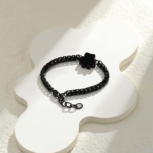 Paw Print Urn Bracelet for Ashes for Dog/Cat Cremation Jewelry Cute Animals Adjustable Memorial Keepsake Bracelets Jewelry for Ash Holder Black