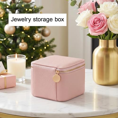 Travel Jewelry Case Organizer - Compact PU Leather Jewelry Box with 6 Small Portable Velvet Jewelry Pouches & 2 Inner Lid Slots for Rings Earrings Necklaces Bracelets,Ideal Gift for Women Girls (Pink) pink