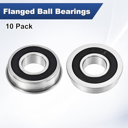 M METERXITY 10-Pack FR8-2RS Flanged Ball Bearing, 1/2" x 1-1/8" x 5/16" Double Rubber Shielded Chrome Steel (GCr15) Flange Rip Bearings for Wheelbarrow/Printer/Fax Machines/Power Tools 1/2" x 1-1/8" x 5/16"