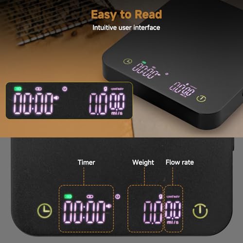 Mini Coffee Scale, 3kg/0.1g Espresso Scale, Rechargeable Black without Magnetic Display