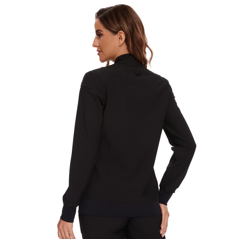 [Australia - AusPower] - Scrub Jackets for Woman, Zip Front Nurse Jacket, 4-Way Stretch Fabric Black Medium 