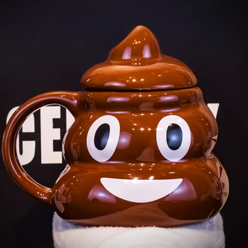 Funny Poop Coffee Mug with Spoon, Ceramic Coffee Cup with Lid and Handle, 600ML Unique Mug for Men, Women, Gifts, Tea, Office Daily Drinking and Friends(Style B)