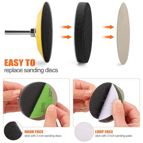 POLIWELL 3-inch 75mm foam buffing interface pads, 12-pack hook and loop discs