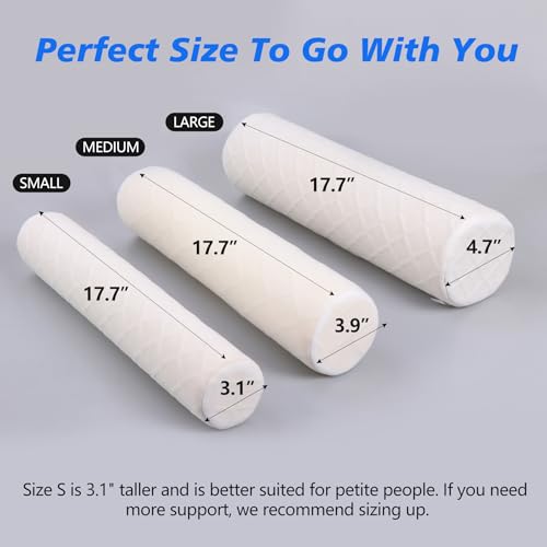 Cozyhealth Cervical Roll Pillow, Medium Soft Memory Foam Neck Round Pillow Cylinder Bolster Pillow for Sleeping, Round Neck Support for Bed, Legs, Back and Yoga (White, Large - 4.7" H) White