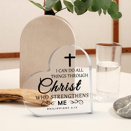 Religious Bible Verses Gift Appreciation Gift for Pastor Acrylic Heart-Shaped Keepsake Baptism Gifts for Boy Girl First Communion Presents Acrylic Heart Plaque Christian Gifts for Women Catholic Gift