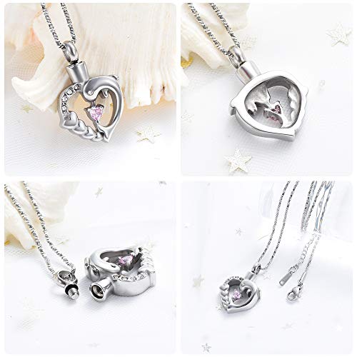 Yinplsmemory Cremation Jewelry Dolphin Urn Necklace for Ashes for Women silver and pink