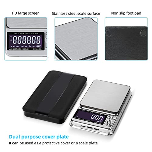 Digital Food Kitchen Scale 600/0.01g - High Accuracy Mini Food Electronic Scale for Baking, Food, Jewelry, Ipx6 Waterproof, USB Charging, LCD Display, Ounces & Grams, Stainless Steel