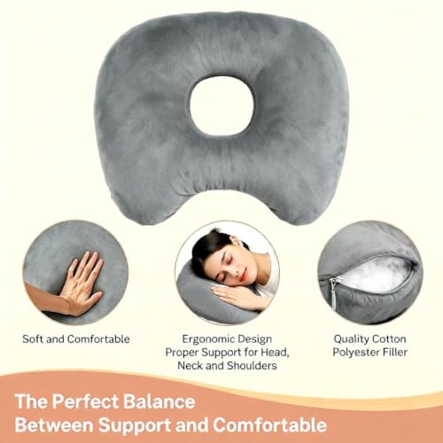 Ear Piercing Pillow – Side Sleeper Ear Hole, Adjustable, Gray