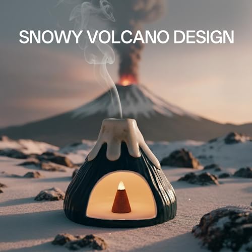 Potiera Small Volcano Incense Holder, Handmade Ceramic Palo Santo Holder for Meditation Spa Yoga Decor, Backflow and Cone Incense Burner for Home and Office Decor, Spiritual Gifts for Women Men Dark Green