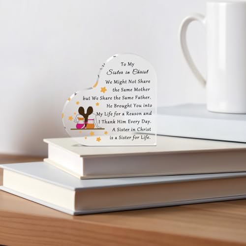 Christian Sister Acrylic Plaque Religious Gifts for Women Faith Inspirational Desk Decor Religious Sisters Christian Gifts Friendship Appreciation Acrylic Heart Keepsake To My Sister in Christ