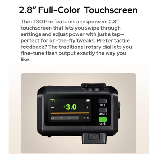 Godox iT30Pro C iT30Pro-C TTL Flash for Canon Camera, GN15 1.5s Recycle Time, 560 Full Power Flash, 1/8000 HSS, 2.4G Wireless, Built-in Lithium Battery, 2.8″ Full-Color Touchscreen Speedlight (Black)