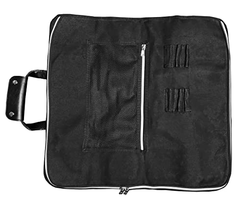 Ergo Chef Heavy Duty Waxed Canvas 10 Pocket Chef Knife Roll Bag Knife Case with Mesh Tool Pocket (Black) Durable Knife Case with Handle, Removable Shoulder Strap & Large Zippered Mesh Pocket 10 Pocket - Black