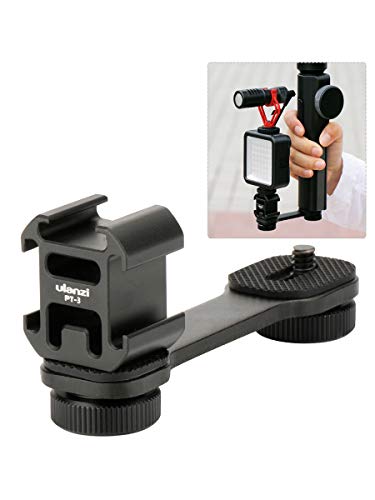 ULANZI PT-3 Triple Cold Shoe Mount Adapter Aluminium for Gimbal (DJI Osmo Mobile 2/3, Zhiyun, Feiyutech), Camera and Smartphone Vlog Video Microphone Extension Bar,Black