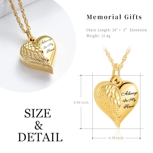 Cremation Jewelry Angel Wing Heart Urn Necklaces for Ashes Memorial Keepsake Pendant for Women Men Gold-Dad