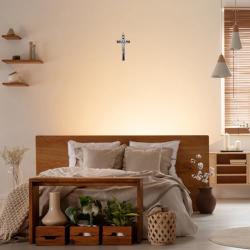 DICOSMETIC 1Pc 19.2x9.8cm Small Alloy Wall Cross Saint Benedict Wall Crosses Jesus Christ Crucifix Brown Enamel Crucifix Catholic Christian Cross Decor Easter Gifts for Women Men Coconut Brown