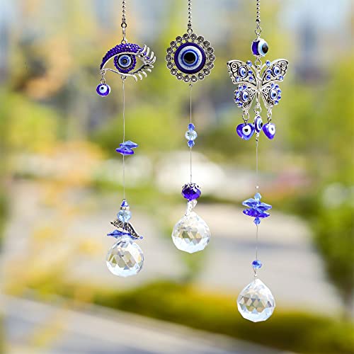 Hanging Dragonfly Pendant and 3pcs Evil Eye Suncatchers with Crystal Prism Balls Window Hanging Decoration