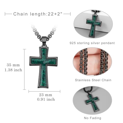 Black Cross Necklace 925 Sterling Silver Malachite Cross Necklace for Men Religious Jewelry Gifts for Men