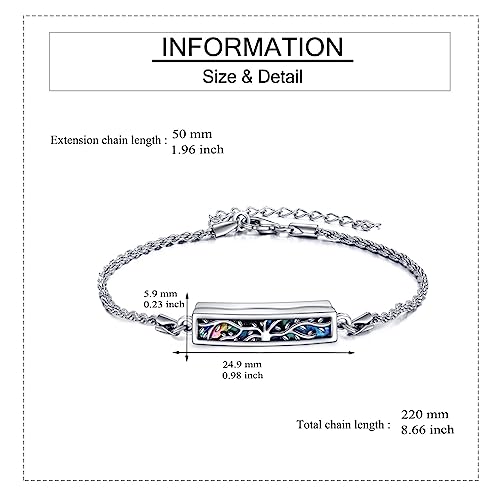 ONEFINITY Urn Bracelet for Ashes 925 Sterling Silver Abalone Shell Hummingbird/Dragonfly/Butterfly/Sunflower Cremation Jewelry for Ashes Keepsake Pendant Locket Bracelet for Women Mom Tree of Life