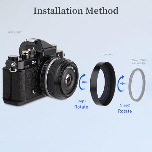 Haoge LH-N52+UV-52 Metal Round Lens Hood + 52mm UV Filter Kit for Nikon NIKKOR Z 40mm f/2, Z 28mm f/2.8, Z 28mm f/2.8 (SE) Lens,Screw Hood,Compatible with 52mm UV Filters