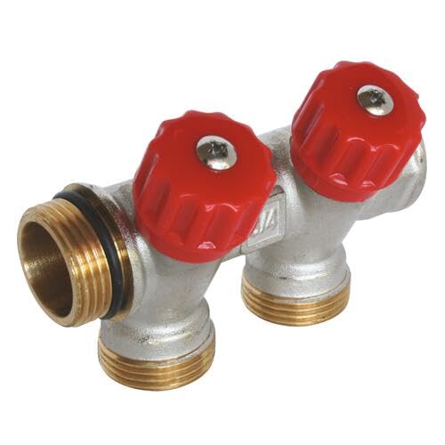 SOMATHERM FOR YOU - Sanitary Collector, Nickel-Plated Brass, Male-Female 20/27, Self-Sealing and Aligned, 2 Branches with Valve Shut-Off Valve Equipped in 3/4 Times Ek