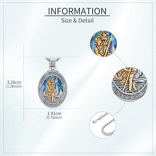 Religious Medal Necklace 925 Sterling Silver Medal Pendant Amulet Unique Religious Protection Jewelry Gifts for Men Women Saint Christopher