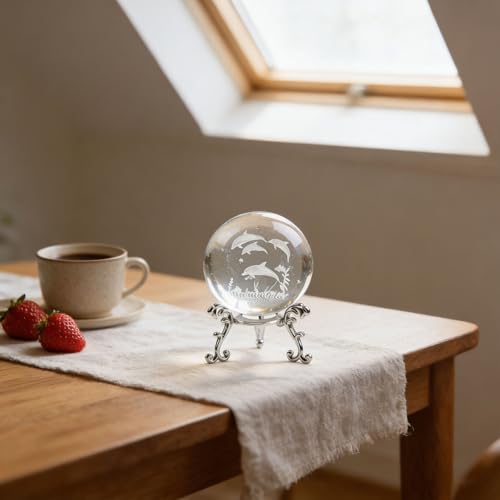 Decorative Glass Crystal Ball Ornament- for Home and Office, for Living Room and Gift Office Decor for Women(Dolphin Pattern) Clear Transparent dolphin pattern