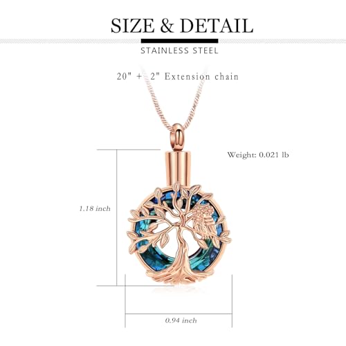 Yinplsmemory Owl Cremation Jewelry Urn Ashes Necklace for Women Rose gold-blue