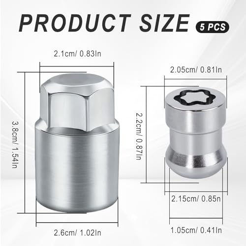 RCPOWERCH wheel lock lug nut set with 4 alloy anti-theft lug nuts and wheel lock key for Honda Civic and Accord
