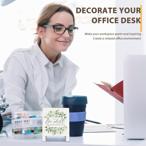 Inspirational Christian Desk Decor, Bible Verse Desk Sign, Christian Gifts for Women Men, Be Still and Know That I Am God Religious Wooden Plaque Sign for Office Decoration Cubicle Accessories 01-Bible(Office04)