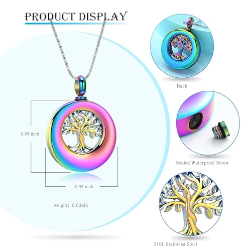 Hearbeingt Cremation Jewelry Urn Necklace for Ashes for Women Men, Circle of Life Eternity Memorial Pendant Ash Jewelry