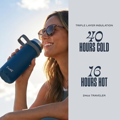 S'well Stainless Steel Traveler With Handle, 24oz, Azurite, Triple Layered Vacuum Insulated Container Keeps Drinks Cold for 40 Hours and Hot for 16, BPA Free, Easy Carrying On the Go