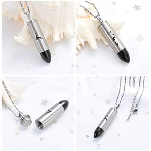 Yinplsmemory Cremation Jewelry for Ashes Locket Deer Bullet Pendant Urn Necklace for Ashes Keepsake Memorial Jewelry for Ashes for Dad Papa