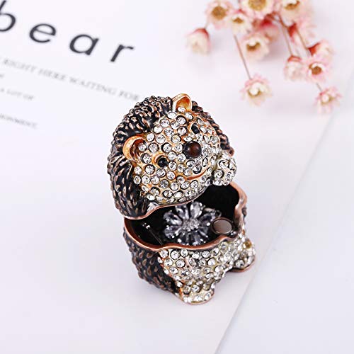Hand Painted Enamel Hedgehog Trinket Box, Hinged Jewelry Box Unique Mini Ring Necklace Jewelry Organizer, Classical Bejeweled Storage, Figurine Collectible Keepsake Home Decor (Couple Hedgehog) Couple Hedgehog
