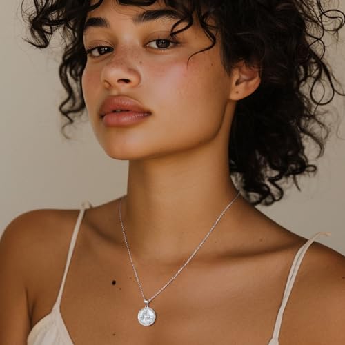 St Christopher Necklace for Women, 925 Sterling Silver Coin Pendant with Adjustable Chain 46cm Plus 5cm