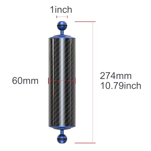Carbon Fiber Underwater Float Arm with Dual Ball Mounts for Photography and Video, Compatible with Diving Trays, Video Lights, Strobes (Blue, 60mm10') 60mm10' blue