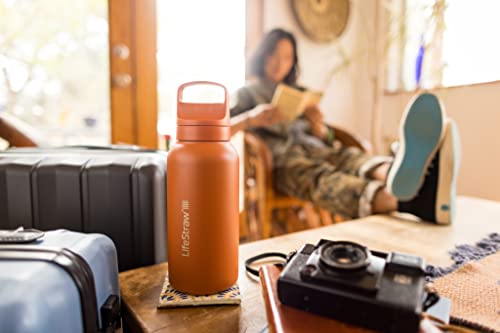 LifeStraw Go Series Insulated Steel Water Filter Bottle, 1 L, Polar White 34 Ounces