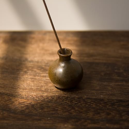 Frog-Vase Incense Holder,Rust-Glazed Rotus Ceramic Insence Stick Holder,Alloy Meditation Frog＆Mini Vase Ornament for Yoga/Meditation/Zen/Mindfulness (Small) round