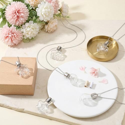 5 Pcs Vial Necklace Heart Flower Perfume Bottle Pendant Glass Ashes Holder Cremation Urn Necklace Mini Stainless Steel Pendants Blood Container Memorial Jewelry for Women Men