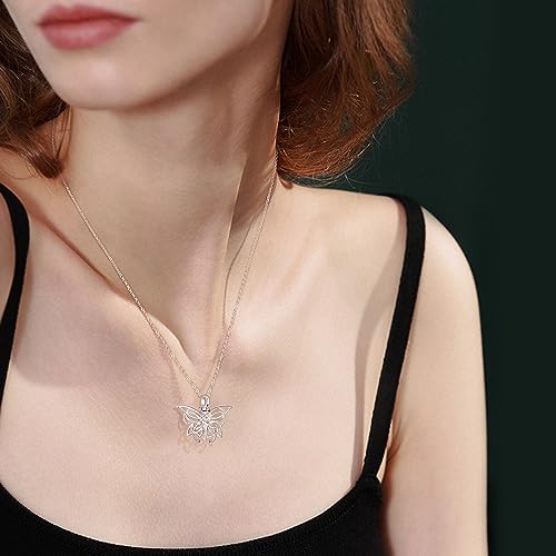 KINGWHYTE Butterfly Ashes Necklace for Women 925 Sterling Silver Urn Necklace for Ashes Butterfly Pendant Cremation Memorial Jewellery for Ash Keepsake