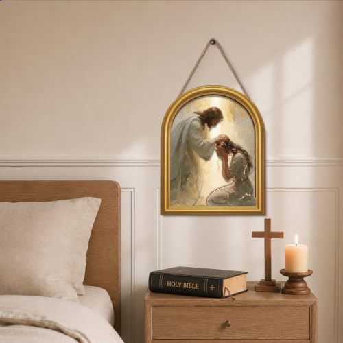 3D Christian Jesus Table Decor Comforting Woman Wall Art 8x10 Inch