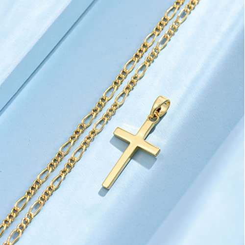 Cross Necklace Men - Cross Pendant Stainless Steel Cross Necklace for Women, Simple Men Necklace Gold Figaro Chain (45/55+ 5cm), Christmas Birthady Religious Gifts for Boy Girls